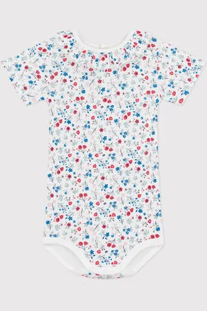 Petit Bateau Body a maniche corte in cotone con stampa a fiori neonata