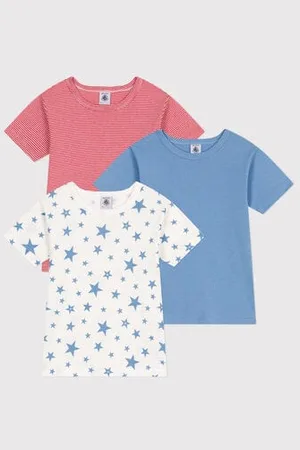 Petit Bateau Set da 3 T-shirt bambino a maniche corte in cotone con stampa a stelle