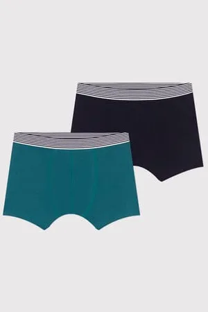 Petit Bateau Set di 2 boxer in cotone ed elastan tinta unita bambino