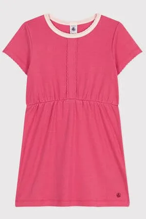 Petit Bateau Abito a maniche corte in cotone tinta unita bambina