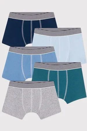 Petit Bateau Set da 5 boxer in cotone a tinta unita bambino