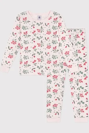 Petit Bateau Pigiama molto aderente in cotone a fiori bambina