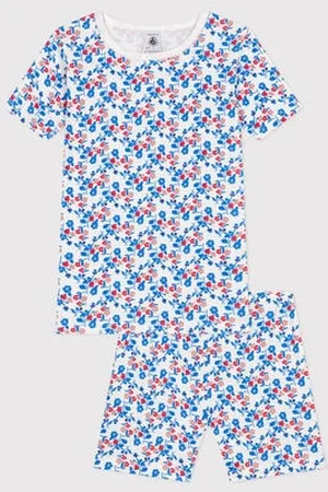 Petit Bateau Pigiama corto e molto aderente in cotone a fiori bambina