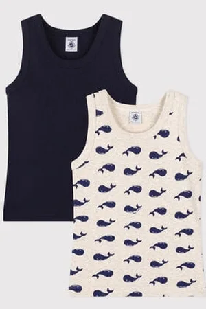 Petit Bateau Set di 2 canotte in cotone con balene stampate bambino