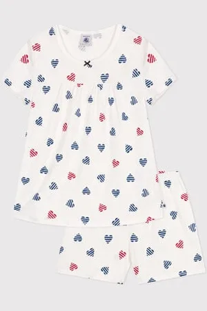 Petit Bateau Pigiama corto in cotone con stampa a cuori bambina