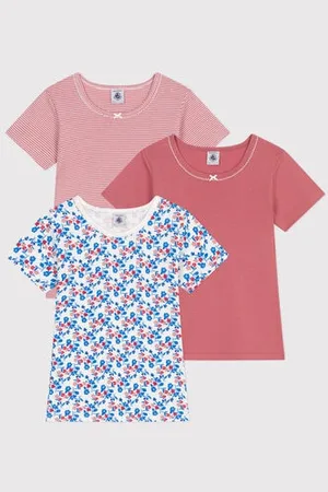 Petit Bateau Set di 3 T-shirt a maniche corte in cotone a fiori bambina