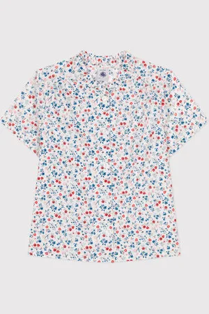 Petit Bateau Blusa a maniche corte in cotone a fiori bambina