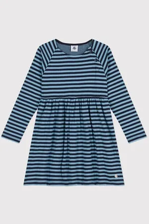 Petit Bateau Abito a maniche lunghe in tubique a righe bambina