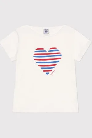 Petit Bateau T-shirt a maniche corte in cotone con cuore bambina