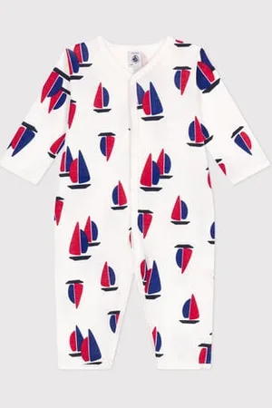 Petit Bateau Pigiama senza piedini in cotone con barca neonato