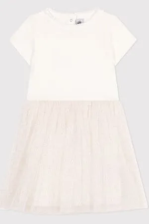 Petit Bateau Abito a maniche corte in cotone e tulle bambina