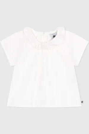 Petit Bateau Blusa neonato a maniche corte in seersucker a righe
