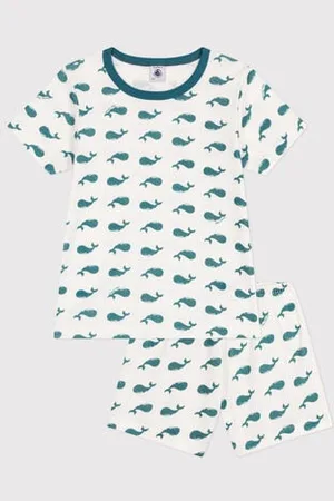 Petit Bateau Pigiama corto in cotone con fantasia di balene bambino
