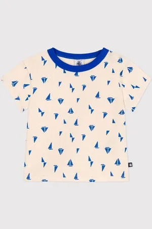 Petit Bateau T-shirt a maniche corte in cotone con barche stampate neonato