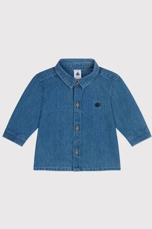 Petit Bateau Camicia neonato in denim tinta unita