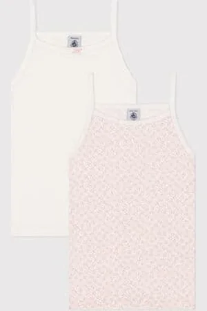 Petit Bateau Set di 2 canotte in cotone a fiori bambina