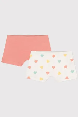 Petit Bateau Set di 2 shorty lunghi in cotone con stampa a cuori bambino