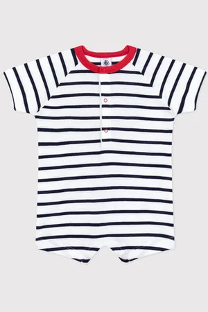 Petit Bateau Tutina corta a maniche corte in cotone a righe con colletto a contrasto neonato