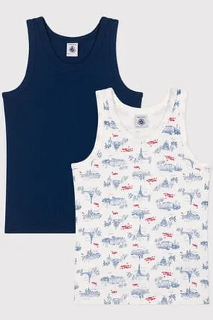 Petit Bateau Set di 2 canotte in cotone con stampa Parigi bambino