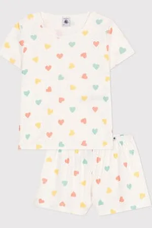 Petit Bateau Pigiama corto in cotone con stampa a cuori bambino
