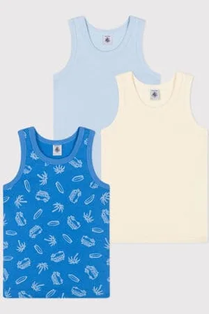 Petit Bateau Set da 3 canotte in cotone con furgoni stampati bambino