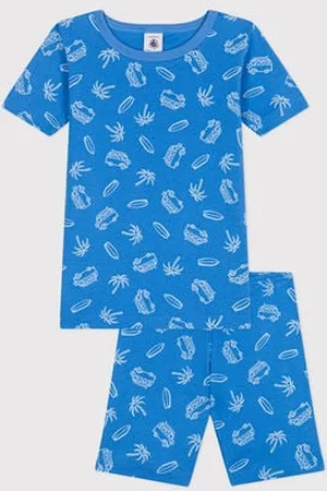 Petit Bateau Pigiama corto e molto aderente bambino in cotone con furgoni stampati