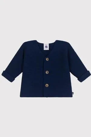 Petit Bateau Cardigan in maglia di cotone a punto legaccio neonato