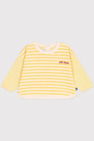 Petit Bateau T-shirt a maniche lunghe in cotone a righe neonato
