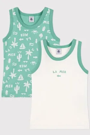 Petit Bateau Set di 2 canotte in cotone con stampa bambino