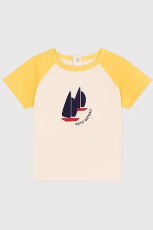 Petit Bateau T-shirt a maniche corte in cotone color block neonato