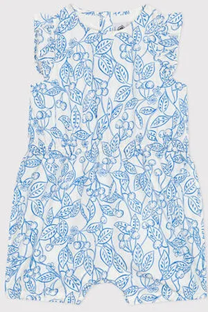 Petit Bateau Tutina corta senza maniche in cotone con ciliegie blu stampate neonato