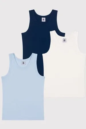 Petit Bateau Set di 3 canotte in cotone tinta unita bambino
