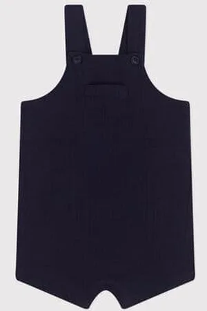 Petit Bateau Salopette corta in garza di cotone tinta unita neonato