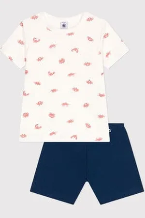 Petit Bateau Pigiama corto in cotone con granchi stampati bambino