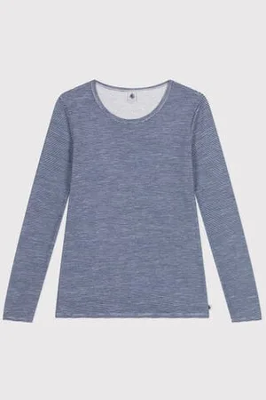 Petit Bateau T-shirt a maniche lunghe in misto lana e cotone a righe donna