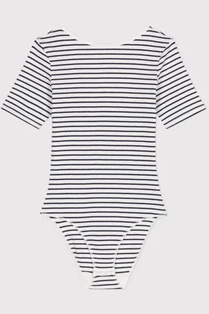 Petit Bateau Body a maniche corte donna in misto cotone ed elastan a righe