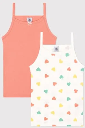 Petit Bateau Set di 2 canotte in cotone con stampa a cuori bambina