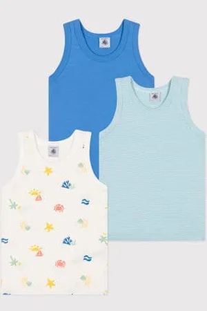 Petit Bateau Set da 3 canotte da bambino in cotone con stampa