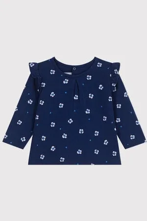 Petit Bateau Blusa a maniche lunghe in cotone con stampa a fiori neonato