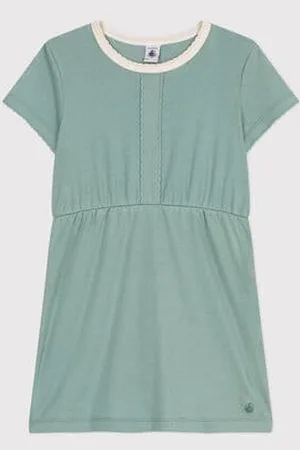 Petit Bateau Abito a maniche corte in cotone tinta unita bambina