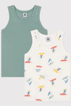Petit Bateau Set di 2 canotte in cotone con surfisti stampati bambino