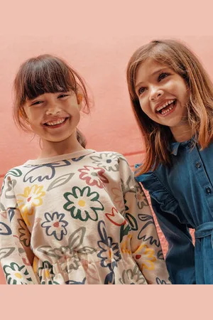 Petit Bateau Abito a maniche lunghe in tessuto felpato bambina