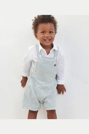 Petit Bateau Salopette corta in cotone a righe neonato