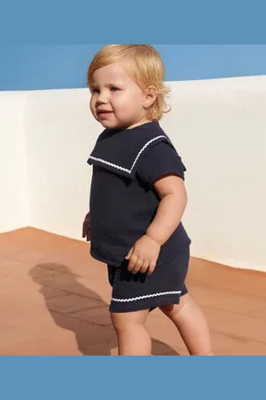 Petit Bateau Set neonato due pezzi in cotone con dettagli marinari