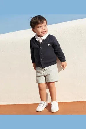 Petit Bateau Cardigan in cotone tinta unita neonato