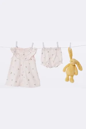 Petit Bateau Abito neonato a maniche corte in cotone e bloomer con stampa di frutti