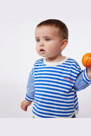 Petit Bateau T-shirt a maniche lunghe in cotone a righe neonato