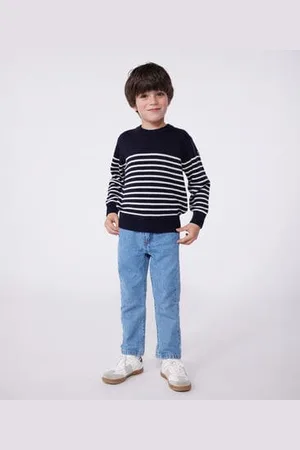 Petit Bateau Pullover marinaro in misto lana e cotone a righe bambino