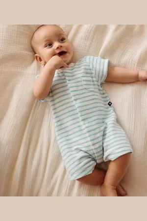 Petit Bateau Tutina corta in spugna di cotone a righe neonato