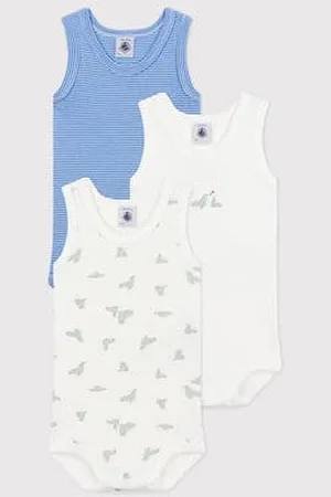 Petit Bateau Set da 3 body senza maniche in cotone con stampa neonato